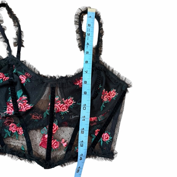 For Love And Lemons Rosebud Bustier Black w Red Rose Embroidery Womens Sz Small - Picture 11 of 12